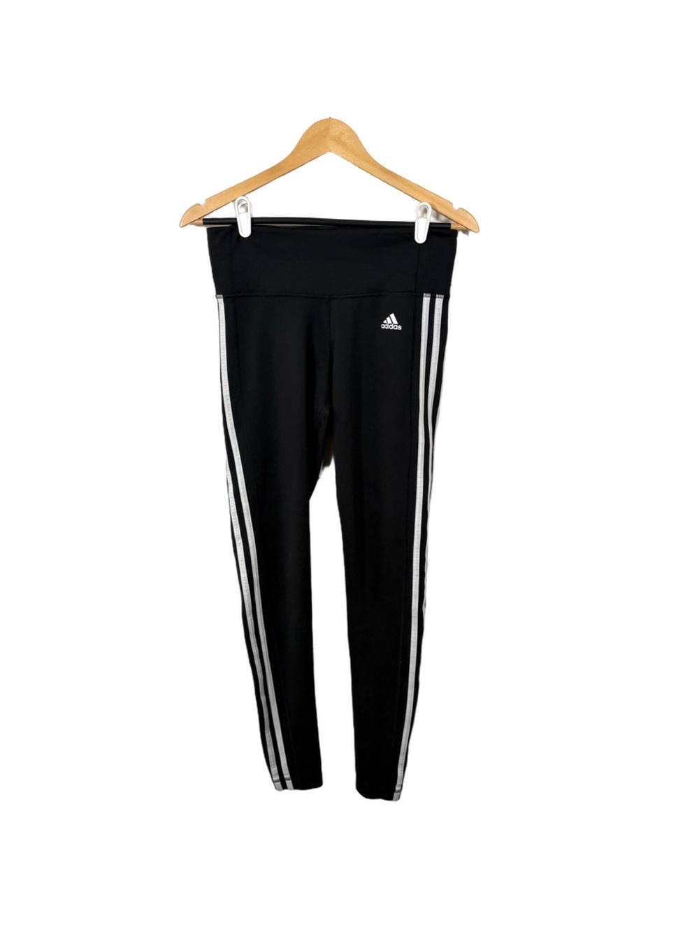 Adidas Womens M Black White 3 Stripe High Rise Leggings Athletic Tights